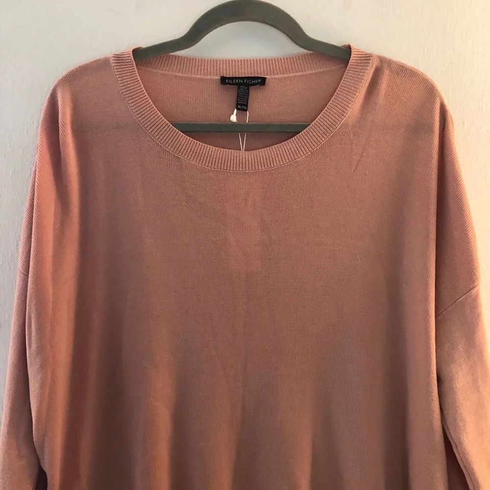 Eileen Fisher Sweater Blush Pink Rounded Neck High-Low Box Top Sz XL BNWT - Picture 2 of 10